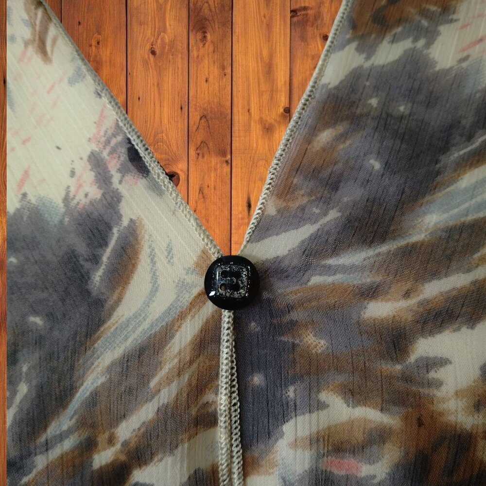 Sheer Floral Geometric Lightweight Cover Up Boho Button Accent - Picture 3 of 6